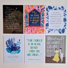 Cargar imagen en el visor de la galería, Conjunto de 12 postales con citas de libros clásicos