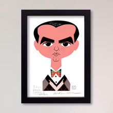 Cargar imagen en el visor de la galería, Ilustración de Federico García Lorca firmada por el ilustrador Mikel Casal en un marco negro
